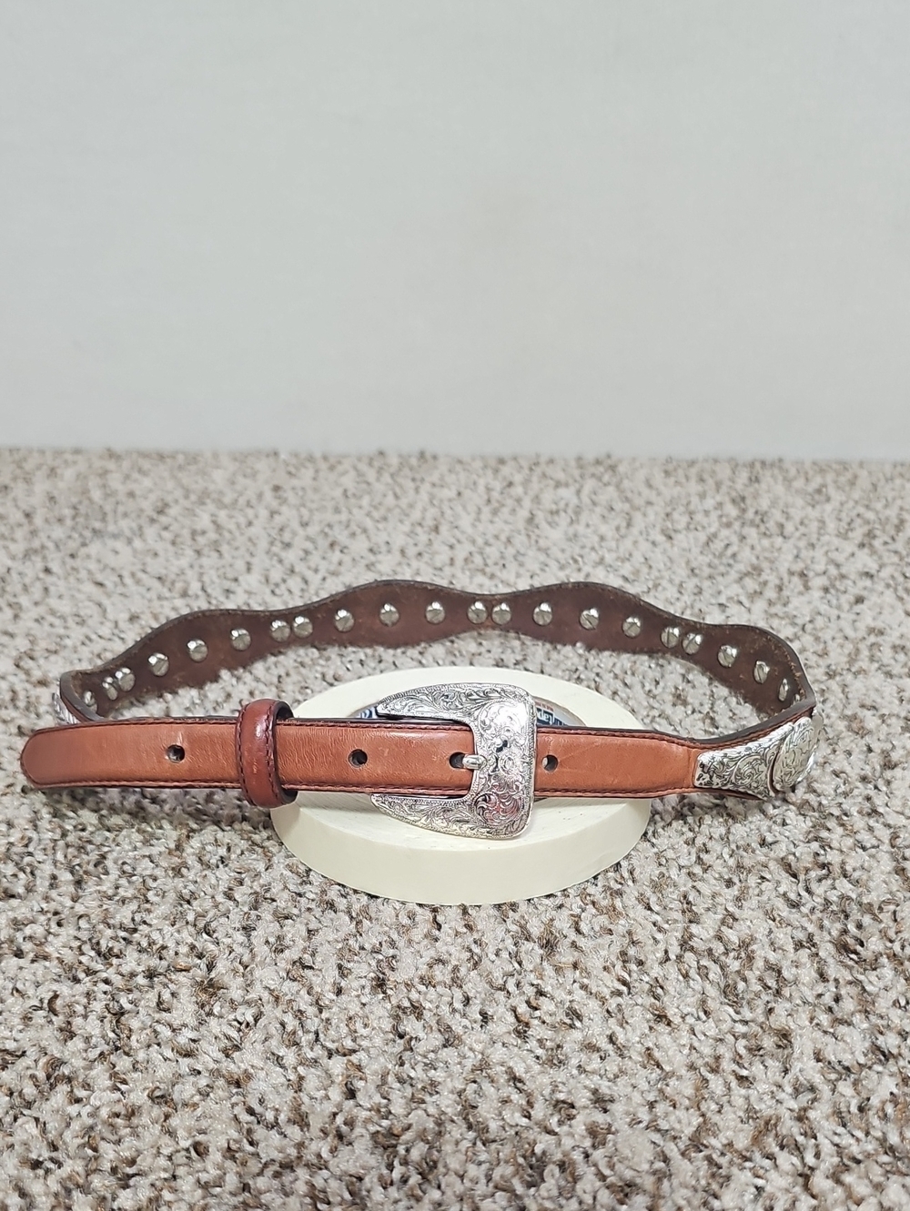 JUSTIN LEATHER ENGRAVED SILVER TONE BELT BFPM-09-238